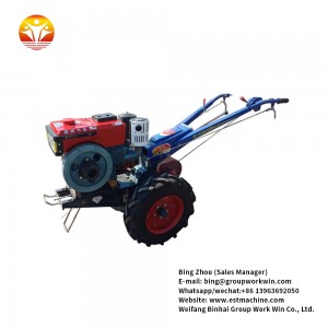 Small 12 horsepower walking agricultural tractor